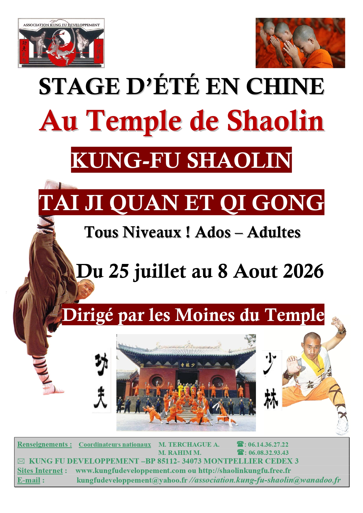 Affiche du stage d’été 2026 de Kung Fu et Tai Chi en Chine