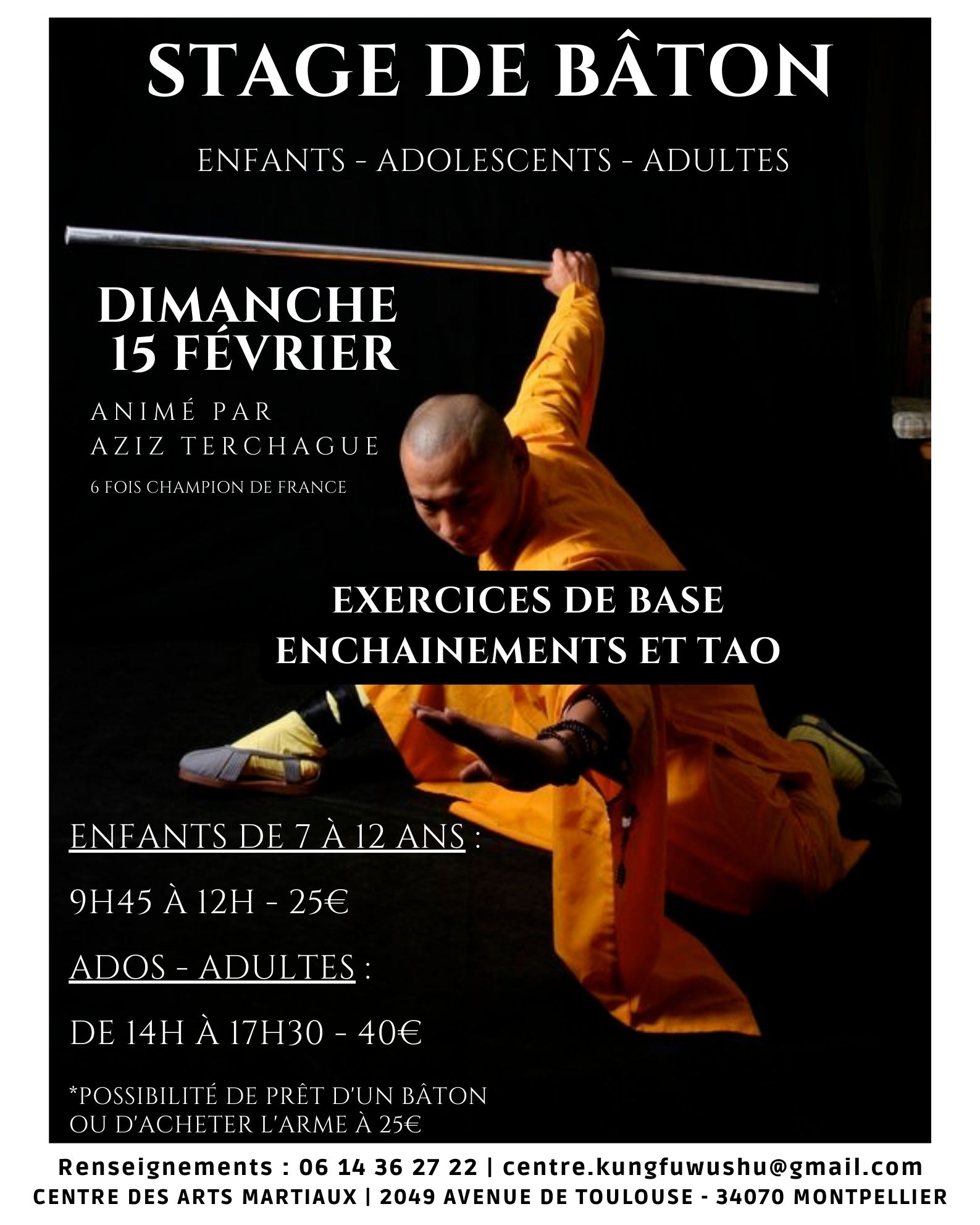 stage de Kungfu au bâton le 15 février 2026