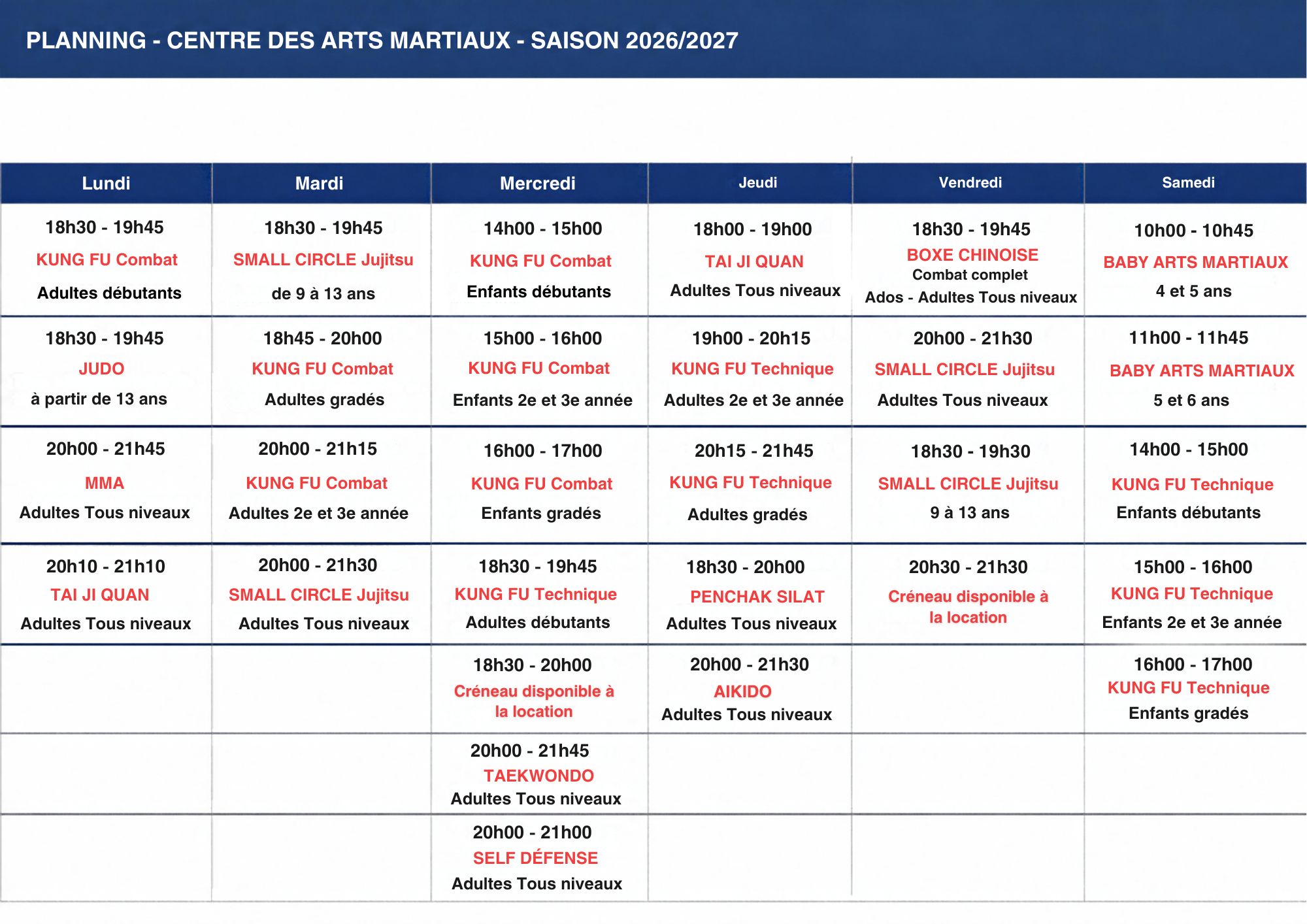 Planning_Centre_Arts_Martiaux_2026_2027.jpeg arts martiaux montpellier